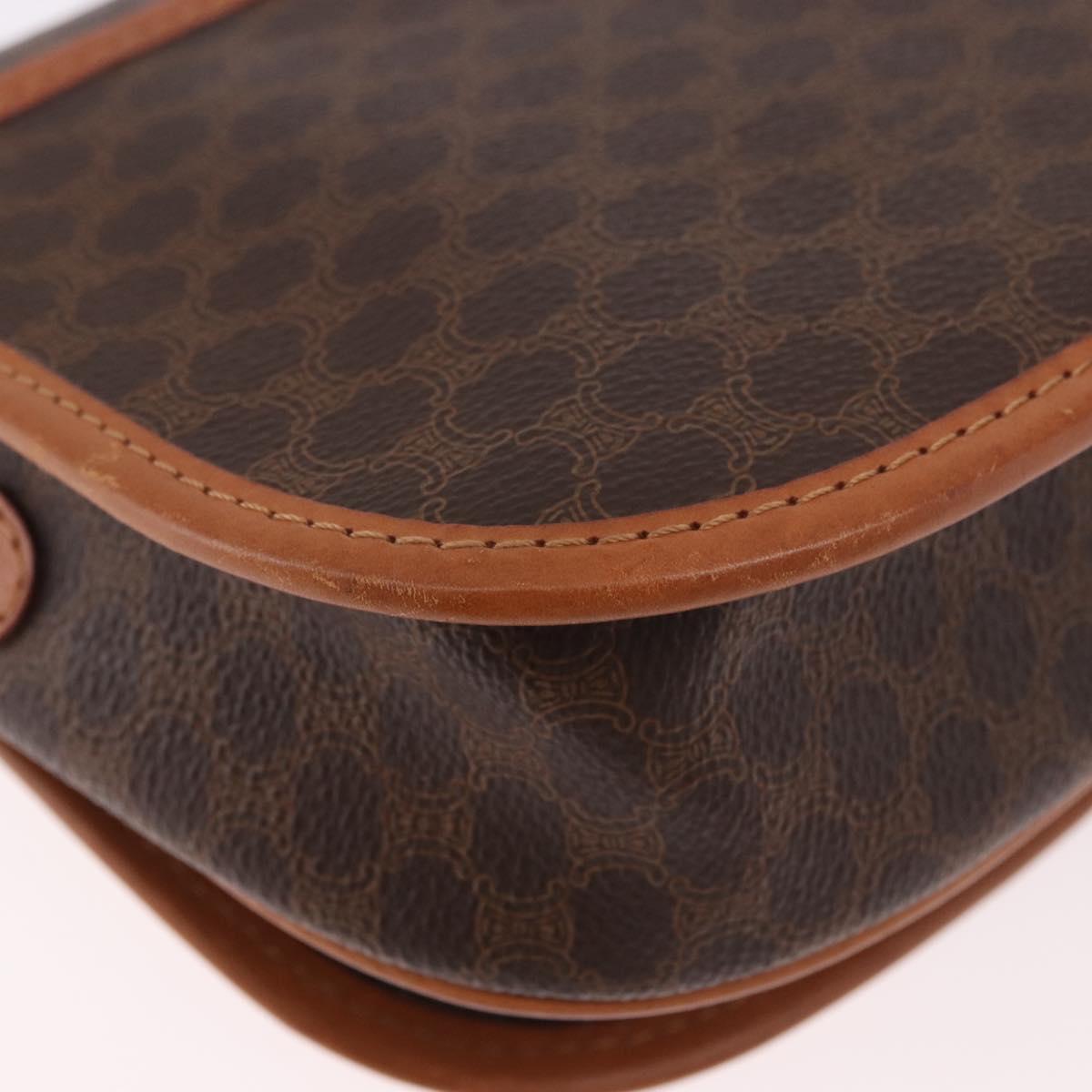 CELINE Macadam Canvas Shoulder Bag PVC Leather Brown Gold Auth ka4949A
