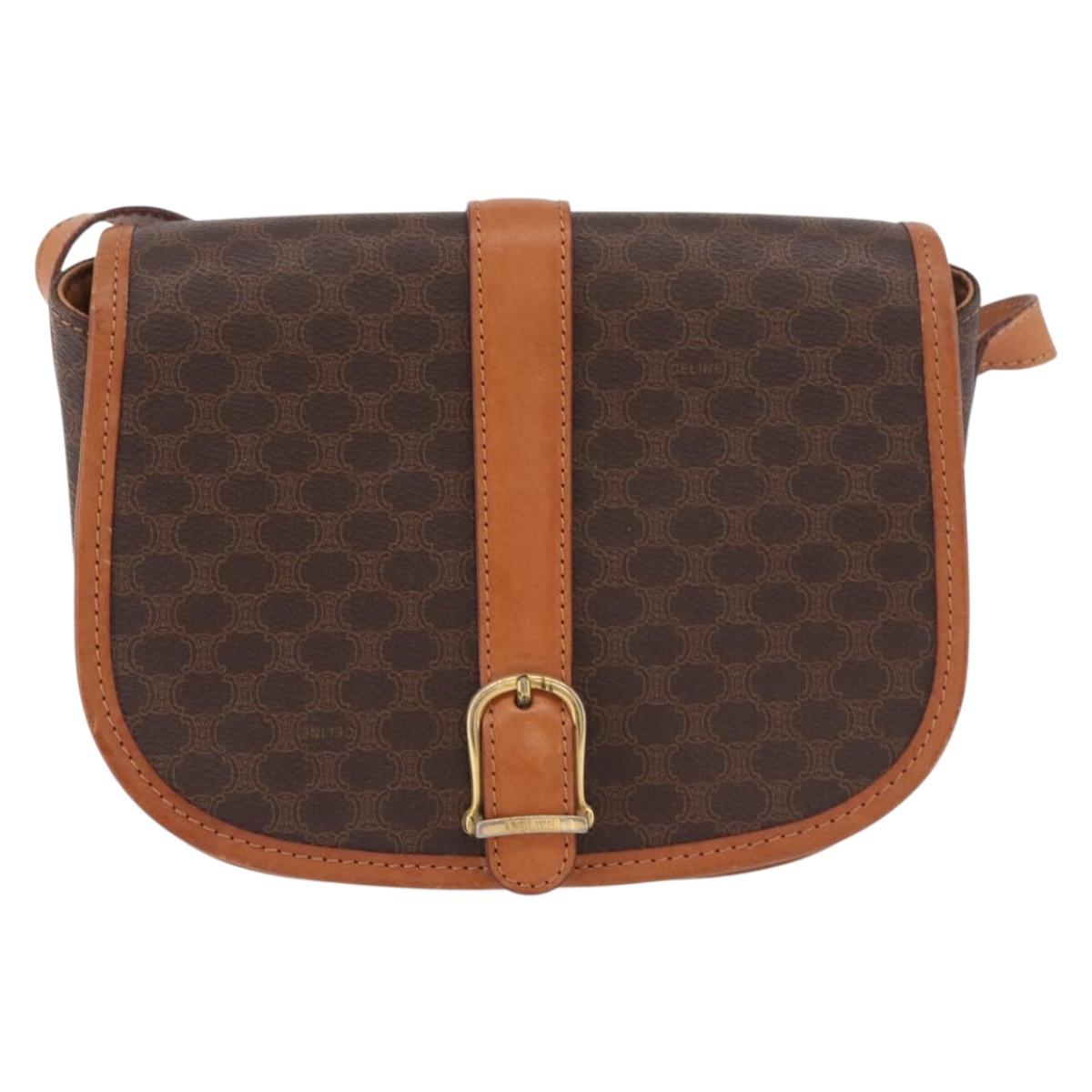CELINE Macadam Canvas Shoulder Bag PVC Leather Brown Gold Auth ka4949A
