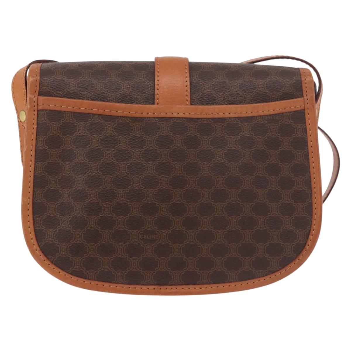 CELINE Macadam Canvas Shoulder Bag PVC Leather Brown Gold Auth ka4949A