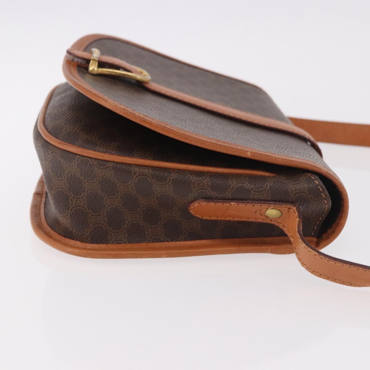 CELINE Macadam Canvas Shoulder Bag PVC Leather Brown Gold Auth ka4949A