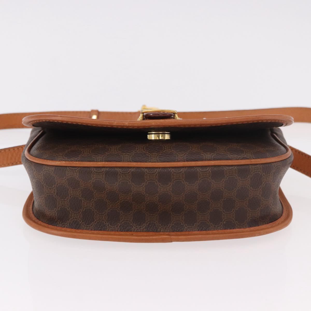 CELINE Macadam Canvas Shoulder Bag PVC Leather Brown Gold Auth ka4949A
