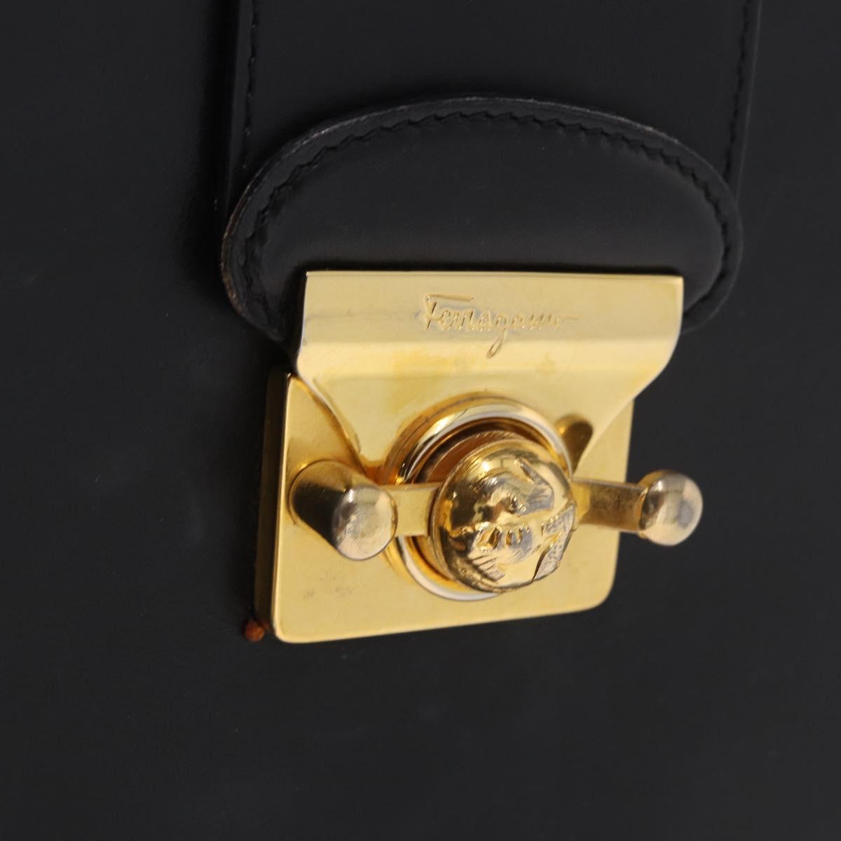 Salvatore Ferragamo Shoulder Bag Leather Black Gold Auth ka4956