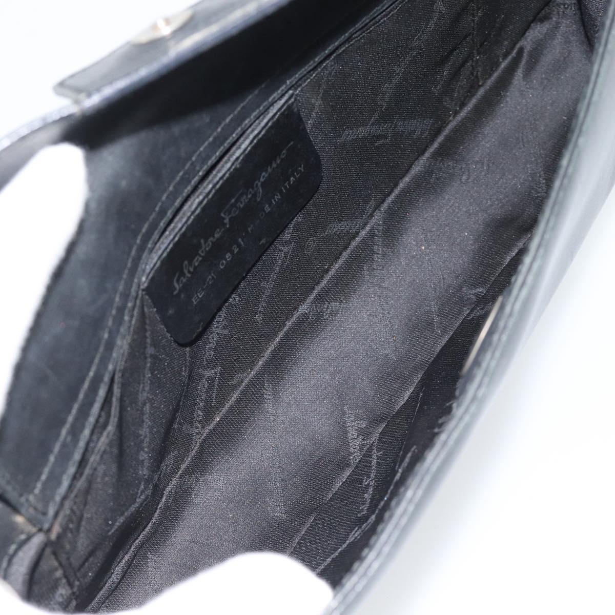 Salvatore Ferragamo Gancini Shoulder Bag Leather Black Silver Auth ka4963