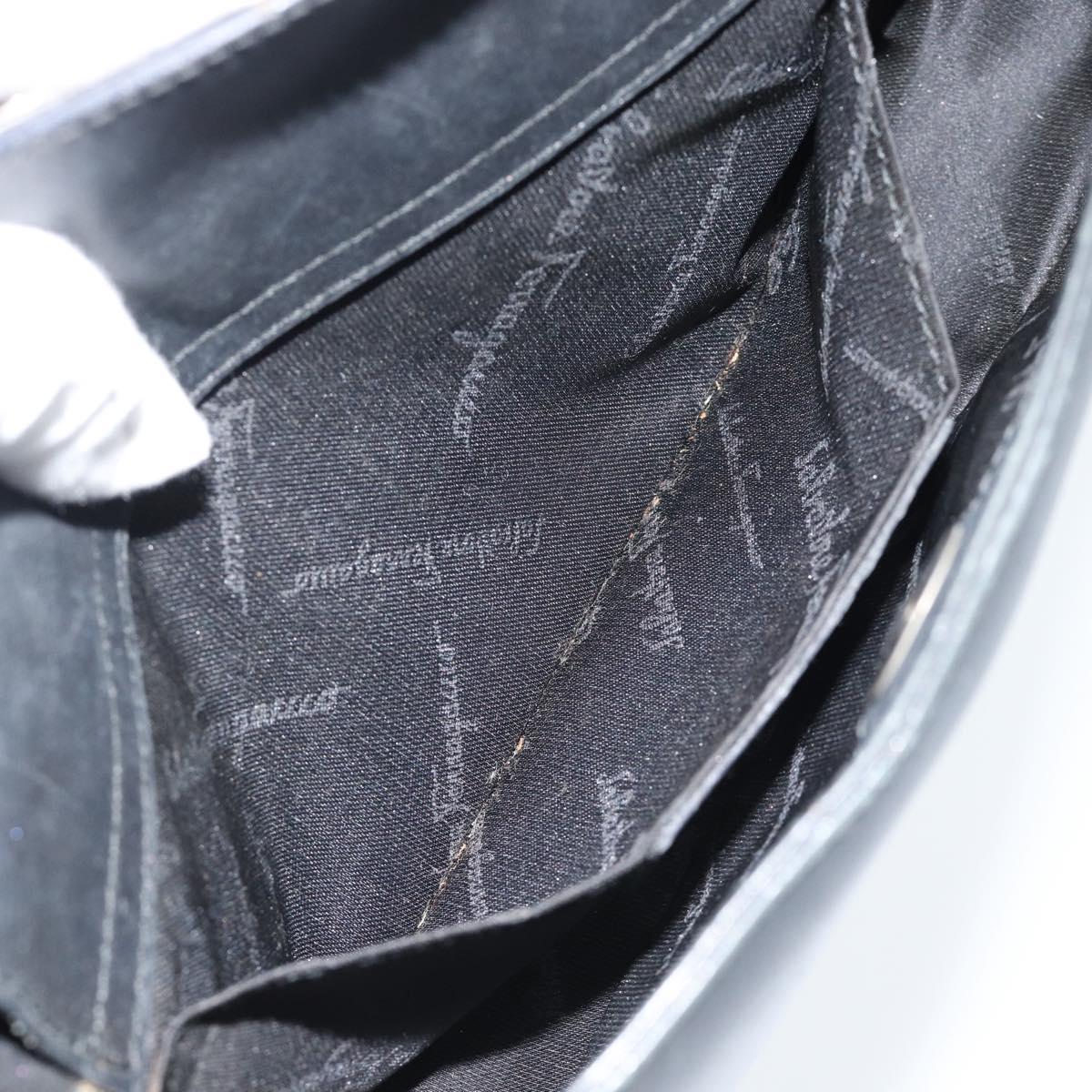 Salvatore Ferragamo Gancini Shoulder Bag Leather Black Silver Auth ka4963