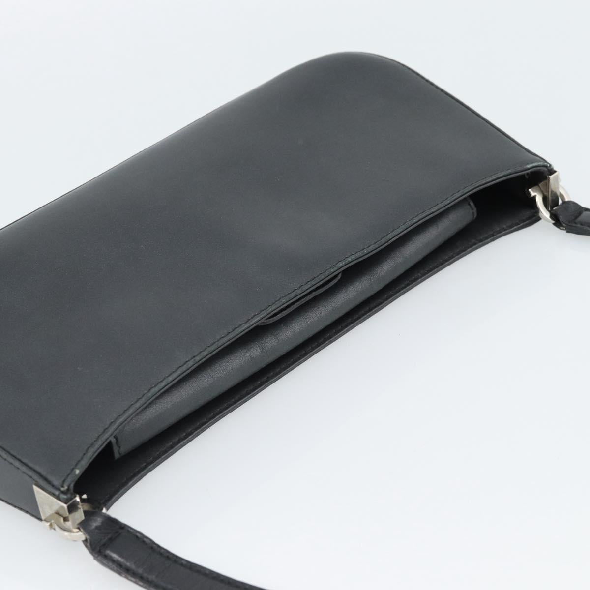 Salvatore Ferragamo Gancini Shoulder Bag Leather Black Silver Auth ka4963
