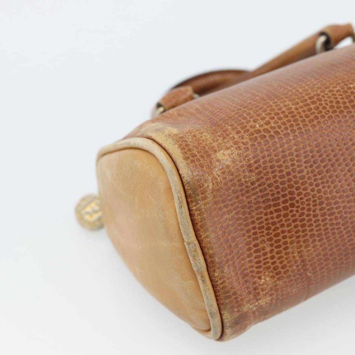 FENDI Hand Bag Leather Brown Gold Auth ka4965
