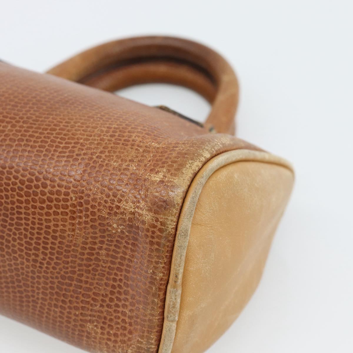 FENDI Hand Bag Leather Brown Gold Auth ka4965