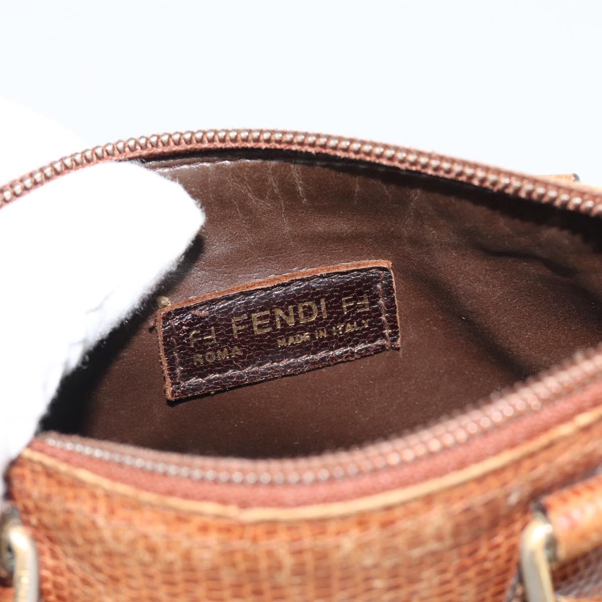 FENDI Hand Bag Leather Brown Gold Auth ka4965