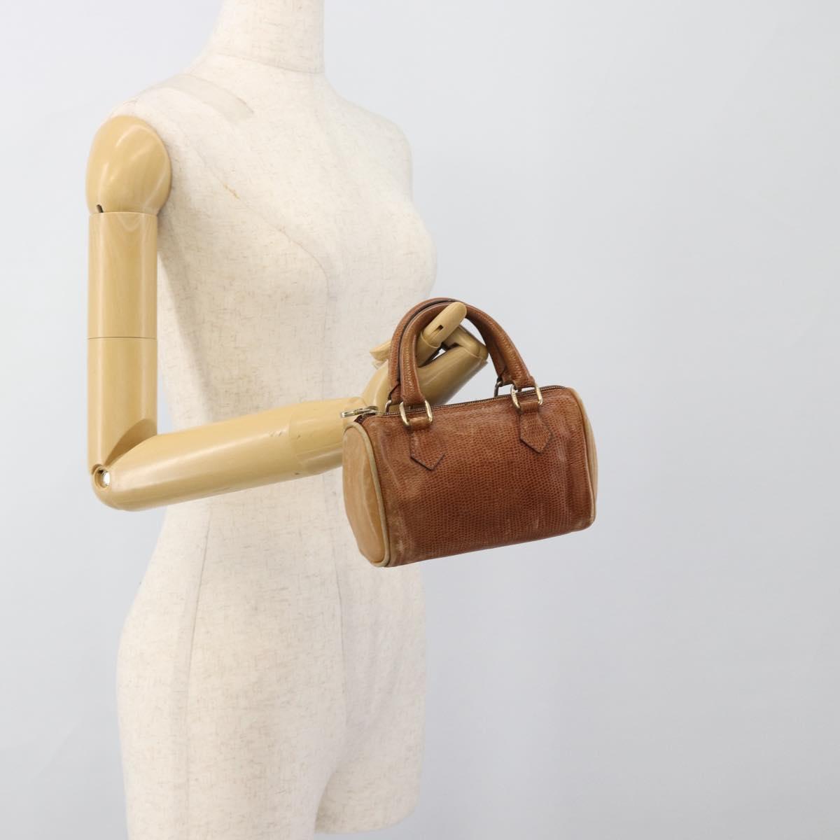 FENDI Hand Bag Leather Brown Gold Auth ka4965