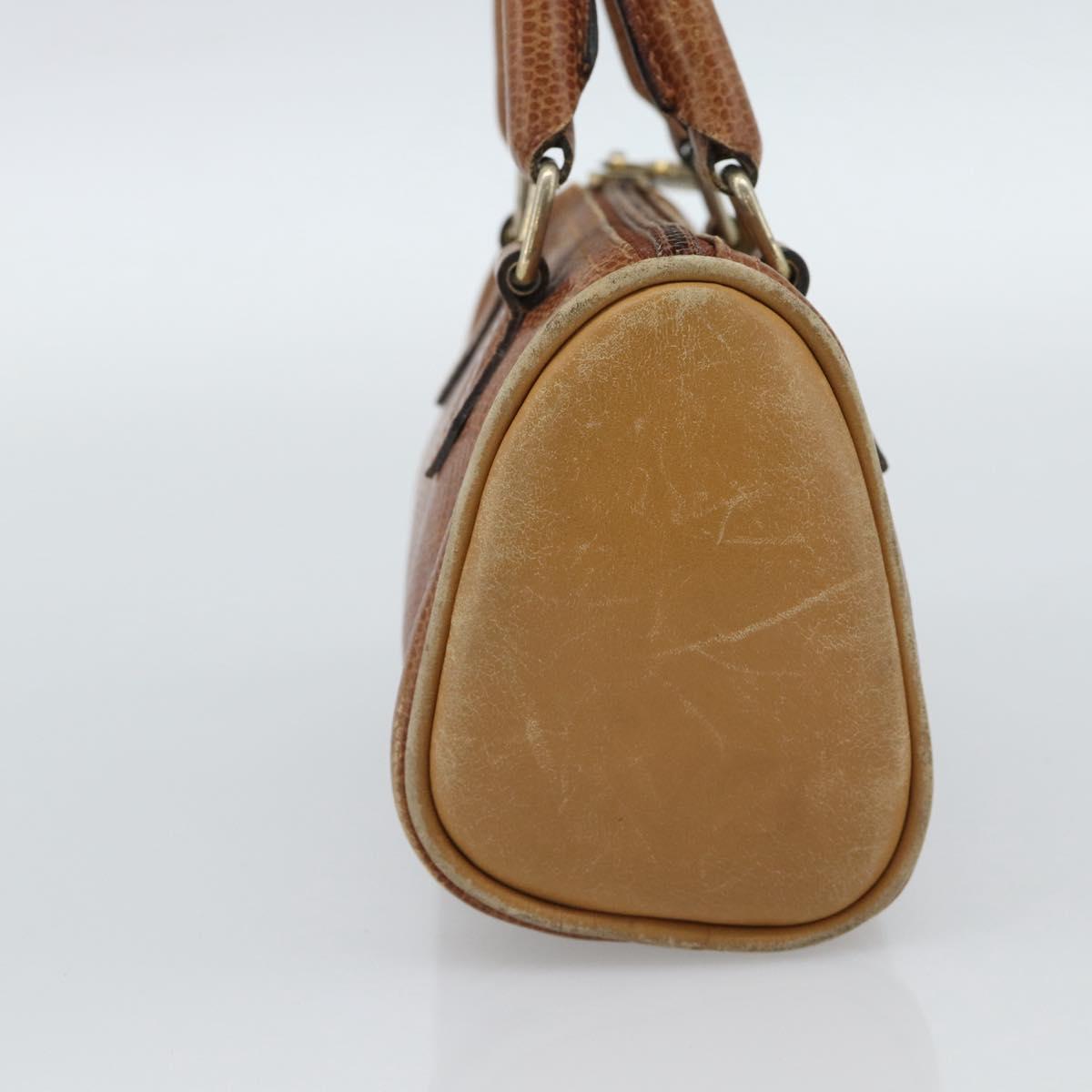 FENDI Hand Bag Leather Brown Gold Auth ka4965