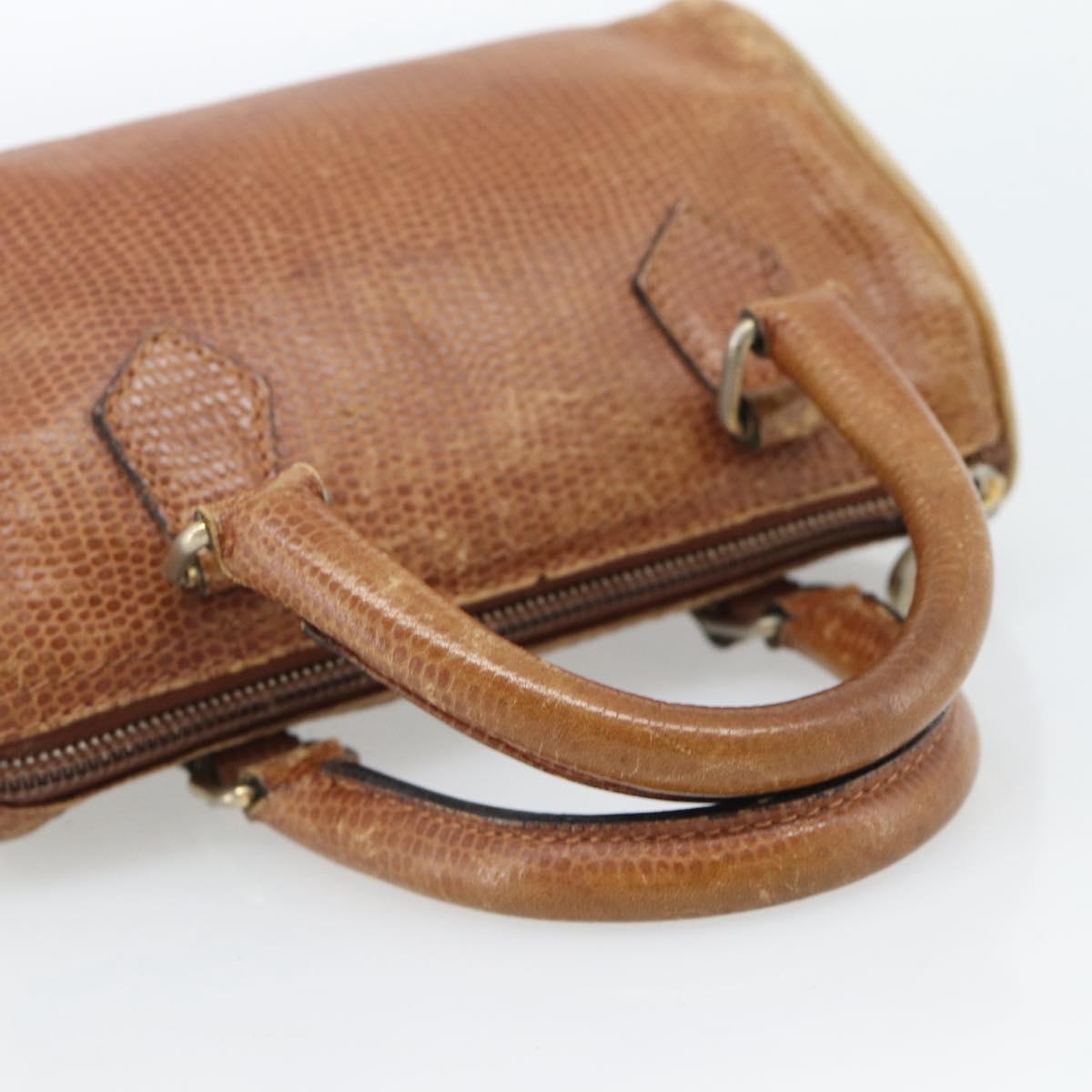 FENDI Hand Bag Leather Brown Gold Auth ka4965