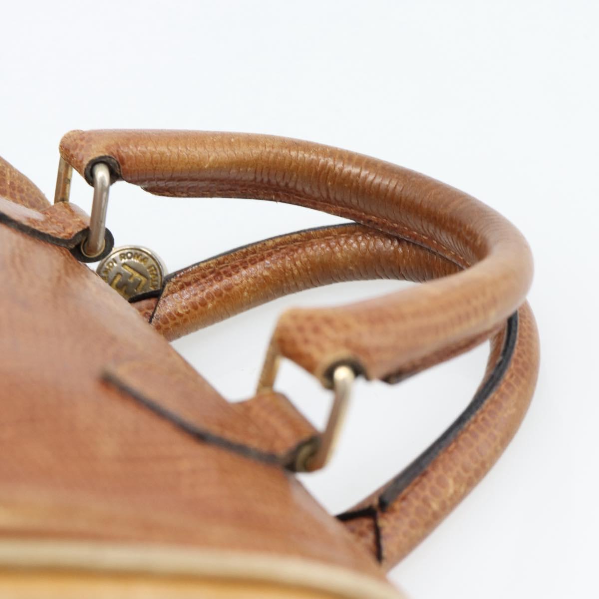 FENDI Hand Bag Leather Brown Gold Auth ka4965
