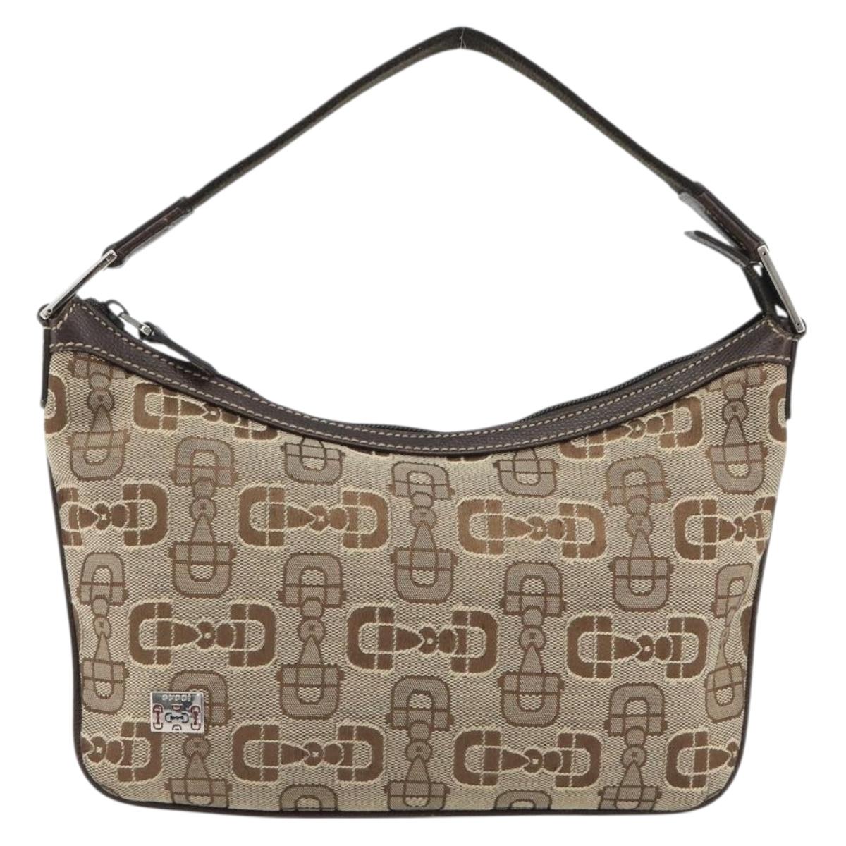 GUCCI Hand Bag Canvas Outlet Beige Silver Auth ka4973