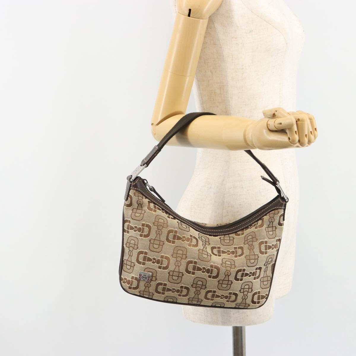 GUCCI Hand Bag Canvas Outlet Beige Silver Auth ka4973