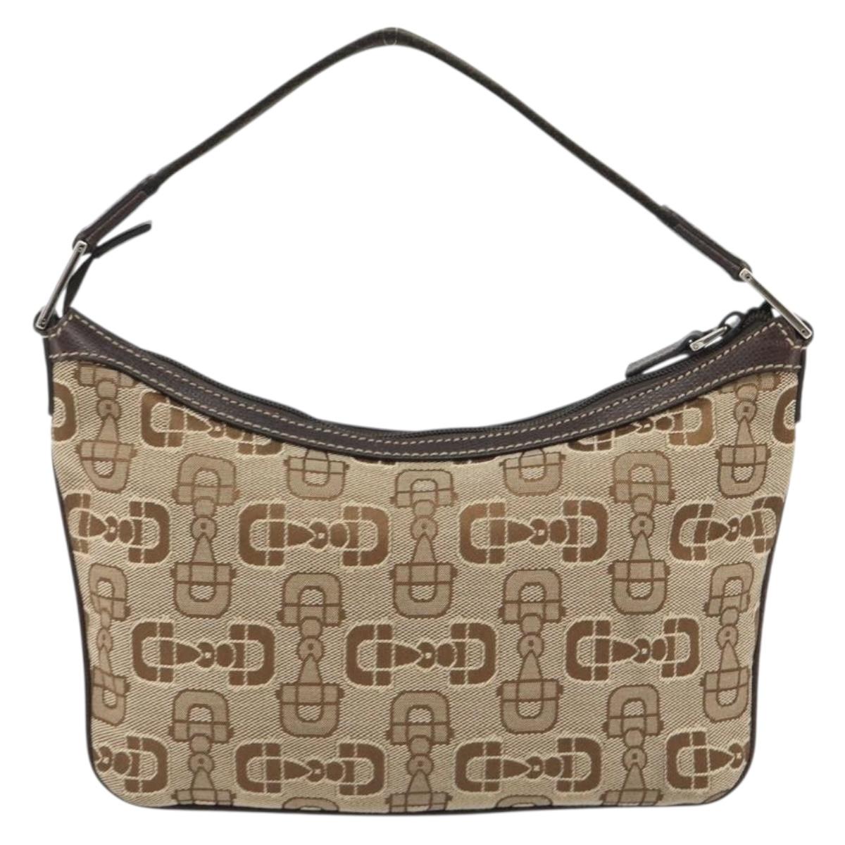 GUCCI Hand Bag Canvas Outlet Beige Silver Auth ka4973