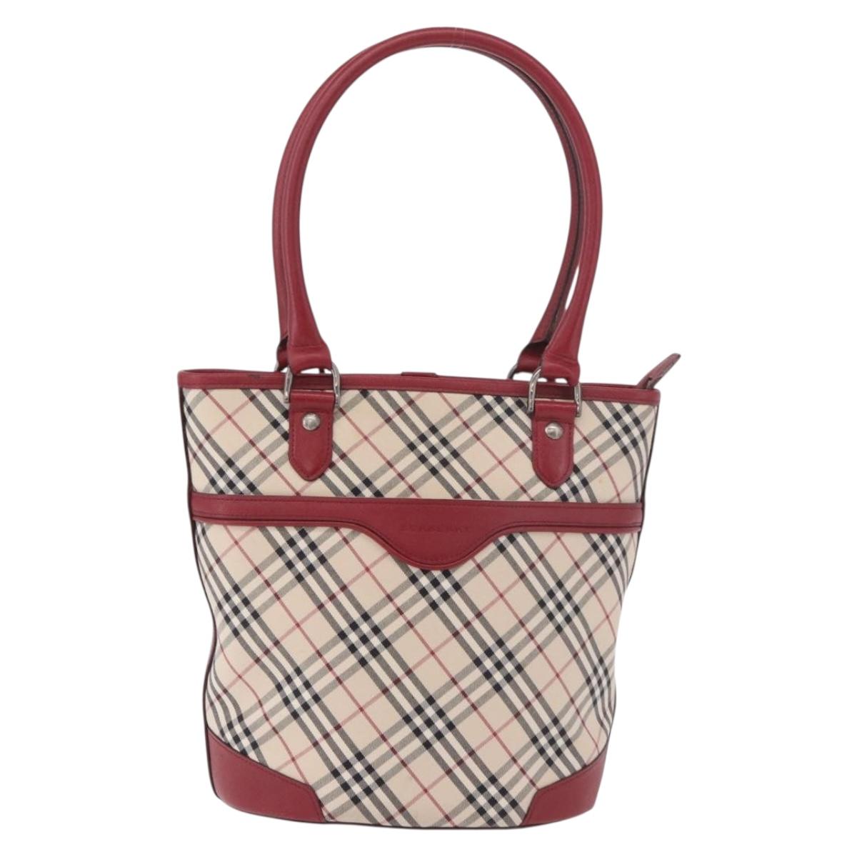 BURBERRY Nova Check Tote Bag Canvas Beige Silver Auth ka4974A