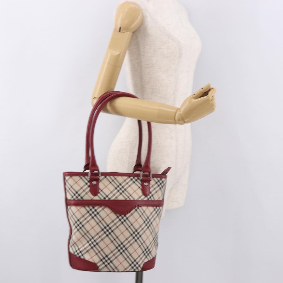 BURBERRY Nova Check Tote Bag Canvas Beige Silver Auth ka4974A