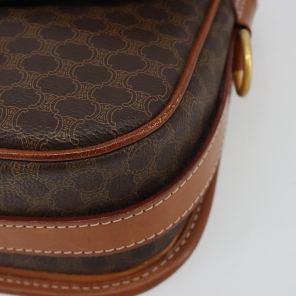CELINE Macadam Canvas Shoulder Bag PVC Leather Brown Gold Auth ka4976