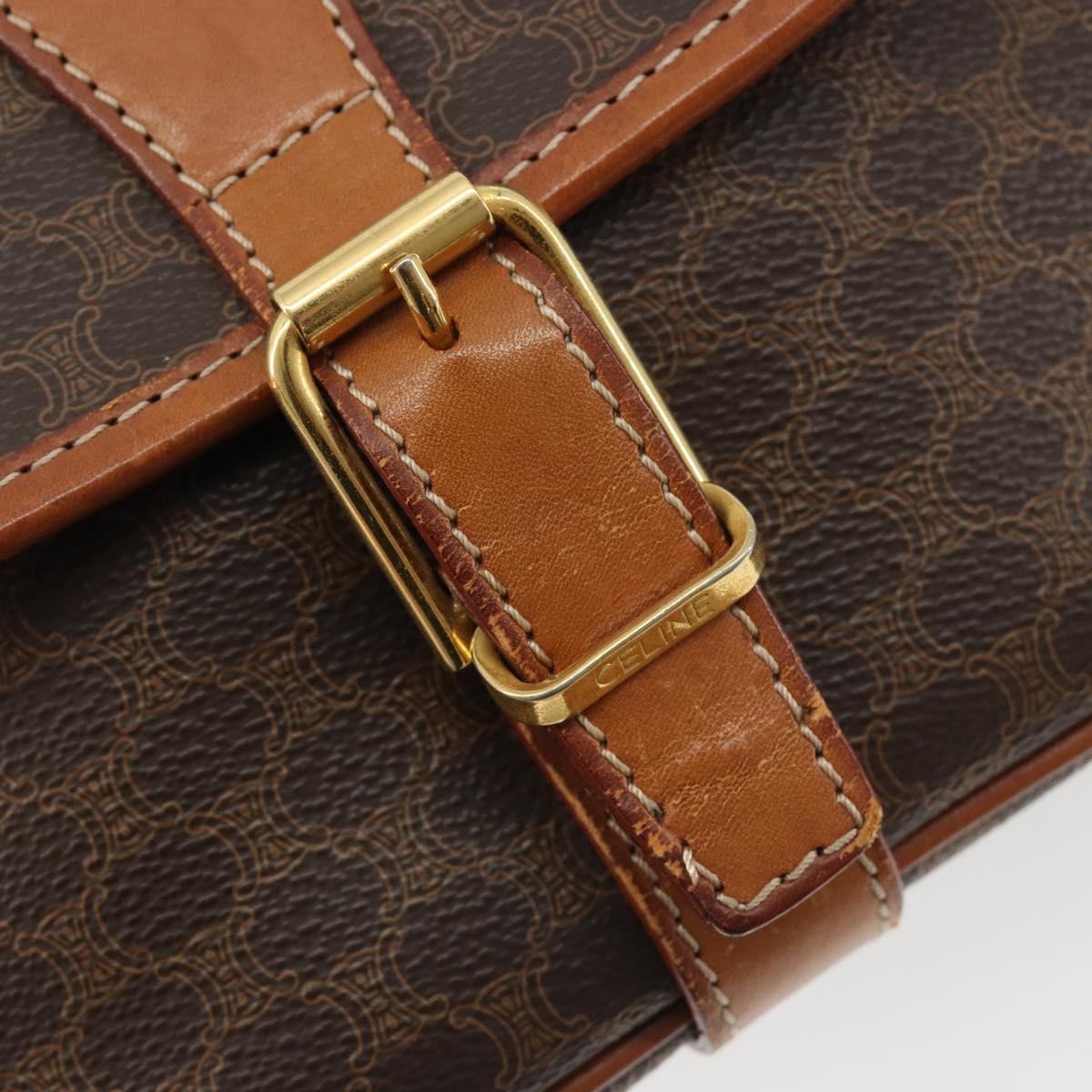 CELINE Macadam Canvas Shoulder Bag PVC Leather Brown Gold Auth ka4976