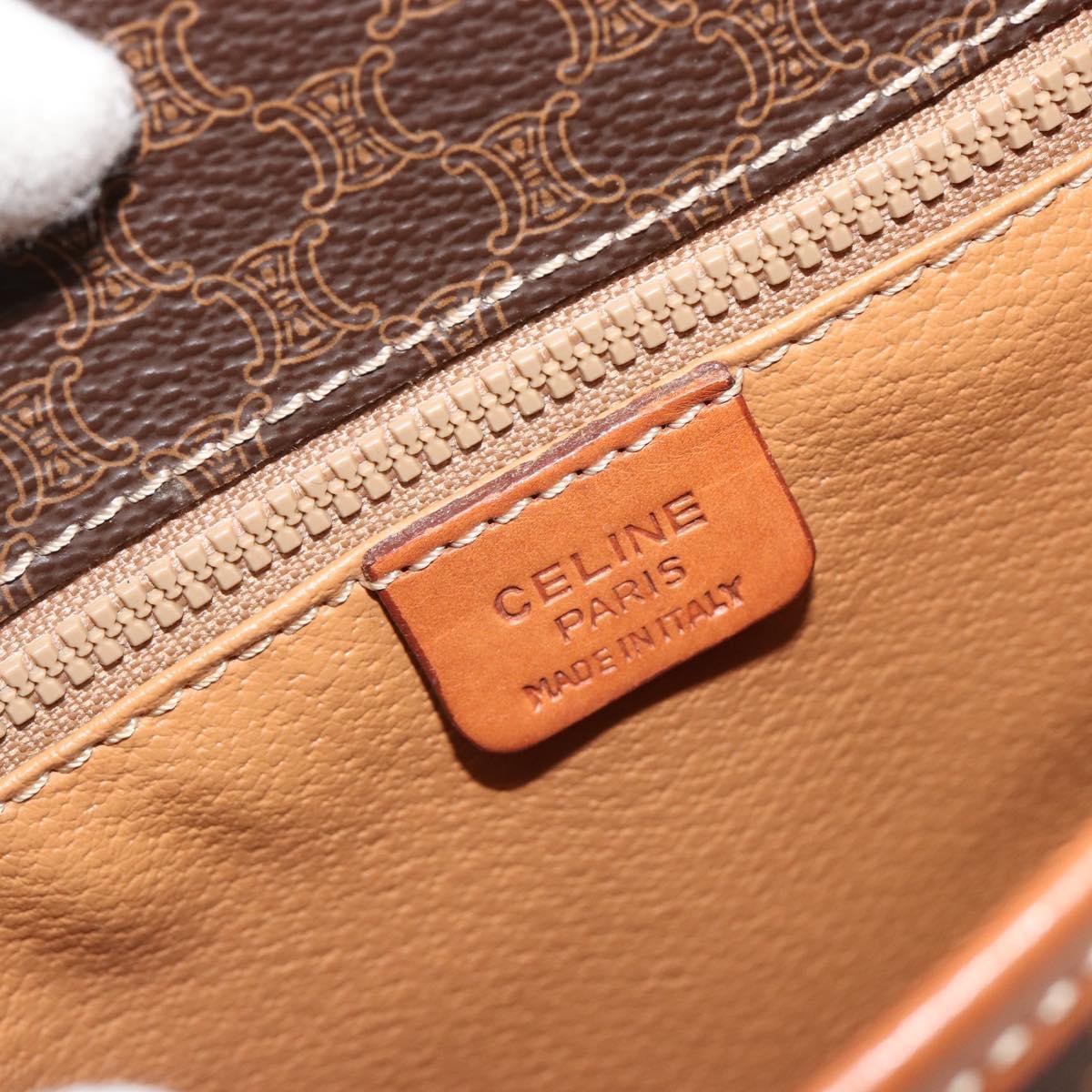 CELINE Macadam Canvas Shoulder Bag PVC Leather Brown Gold Auth ka4976