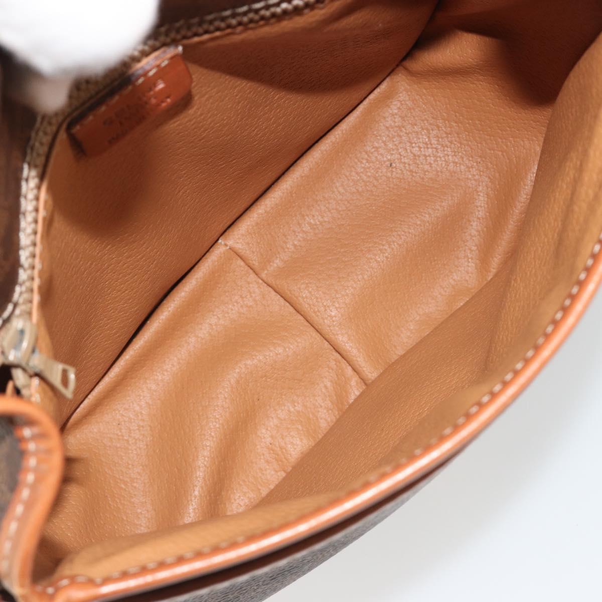 CELINE Macadam Canvas Shoulder Bag PVC Leather Brown Gold Auth ka4976