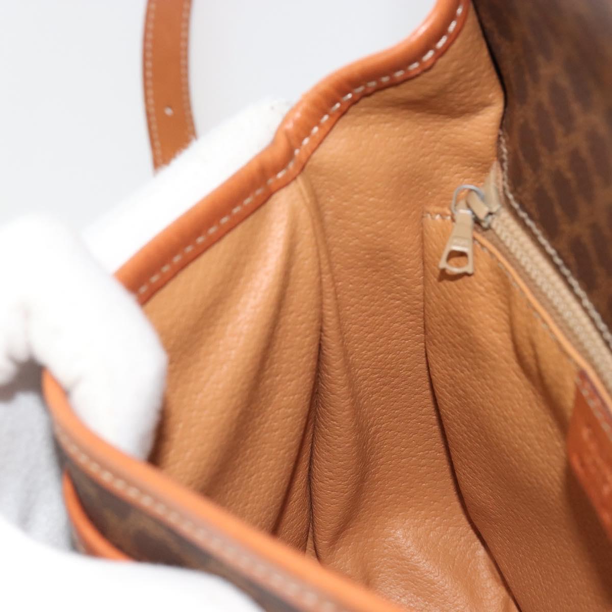 CELINE Macadam Canvas Shoulder Bag PVC Leather Brown Gold Auth ka4976