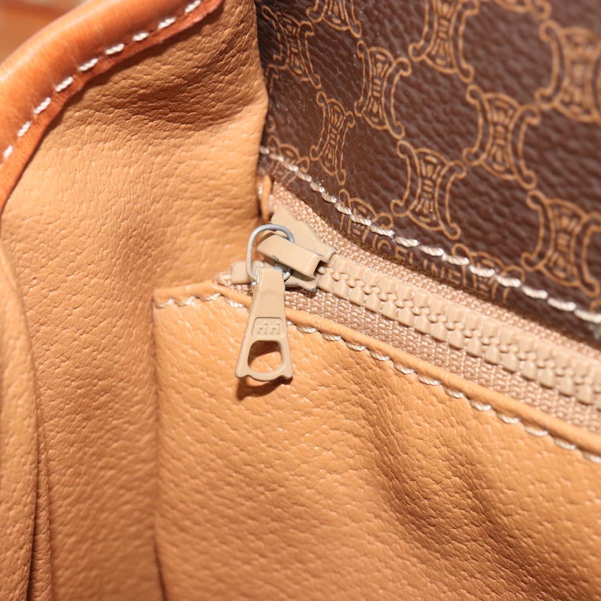 CELINE Macadam Canvas Shoulder Bag PVC Leather Brown Gold Auth ka4976