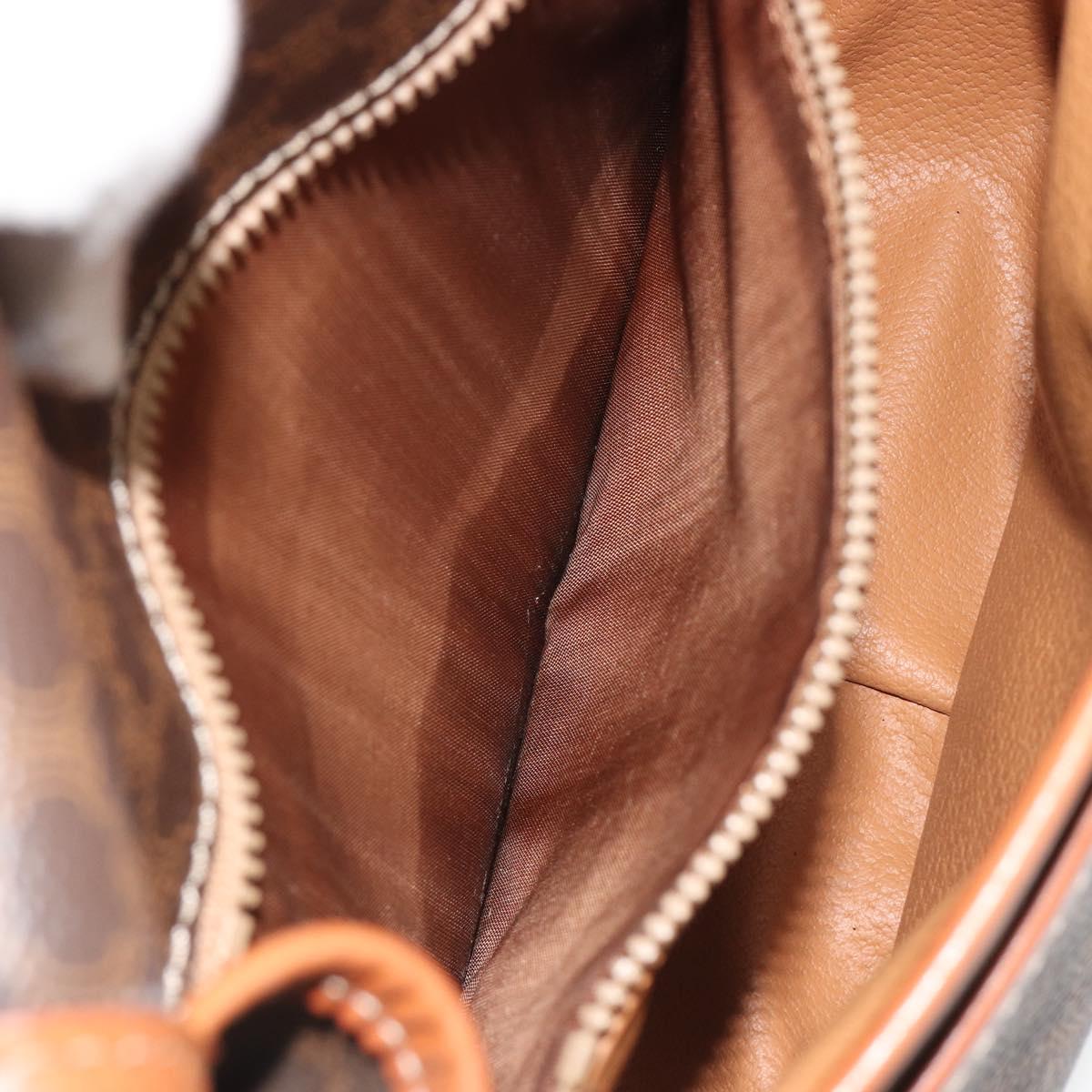 CELINE Macadam Canvas Shoulder Bag PVC Leather Brown Gold Auth ka4976