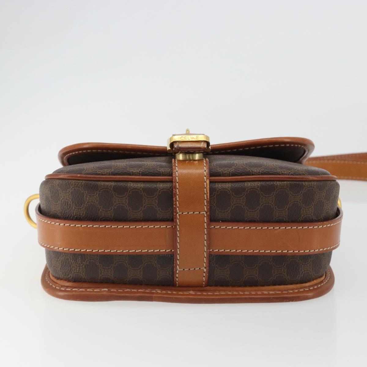 CELINE Macadam Canvas Shoulder Bag PVC Leather Brown Gold Auth ka4976