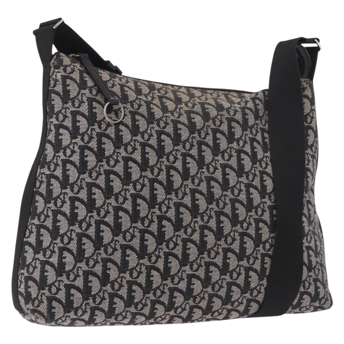 Christian Dior Trotter Canvas Shoulder Bag Navy Silver Auth ka4978
