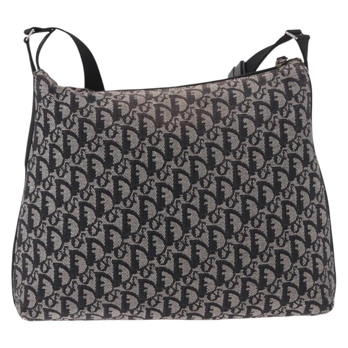Christian Dior Trotter Canvas Shoulder Bag Navy Silver Auth ka4978