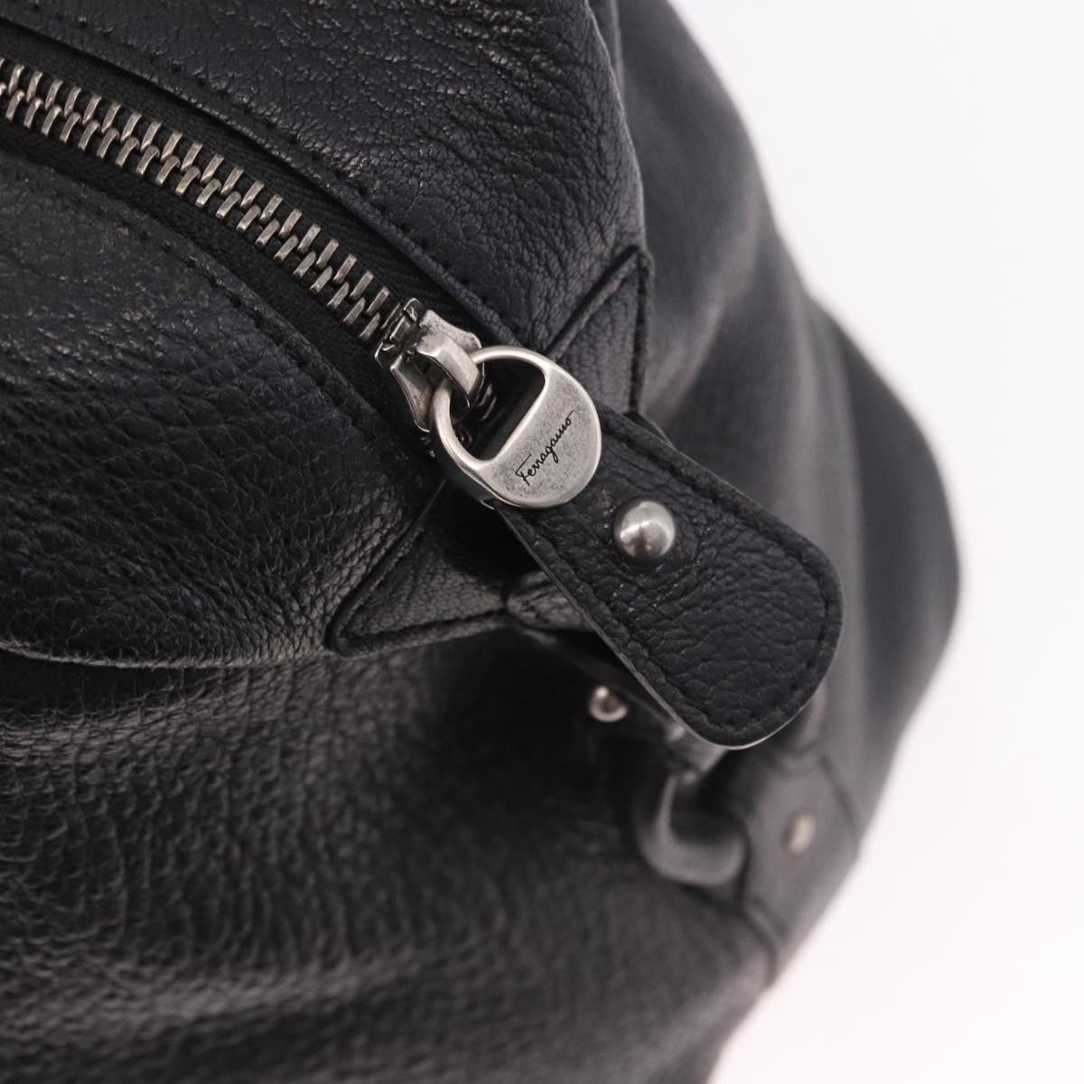 Salvatore Ferragamo Hand Bag Leather Black Silver Auth ka4979