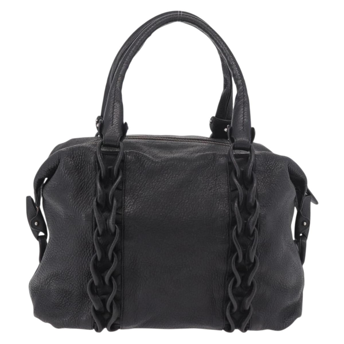 Salvatore Ferragamo Hand Bag Leather Black Silver Auth ka4979