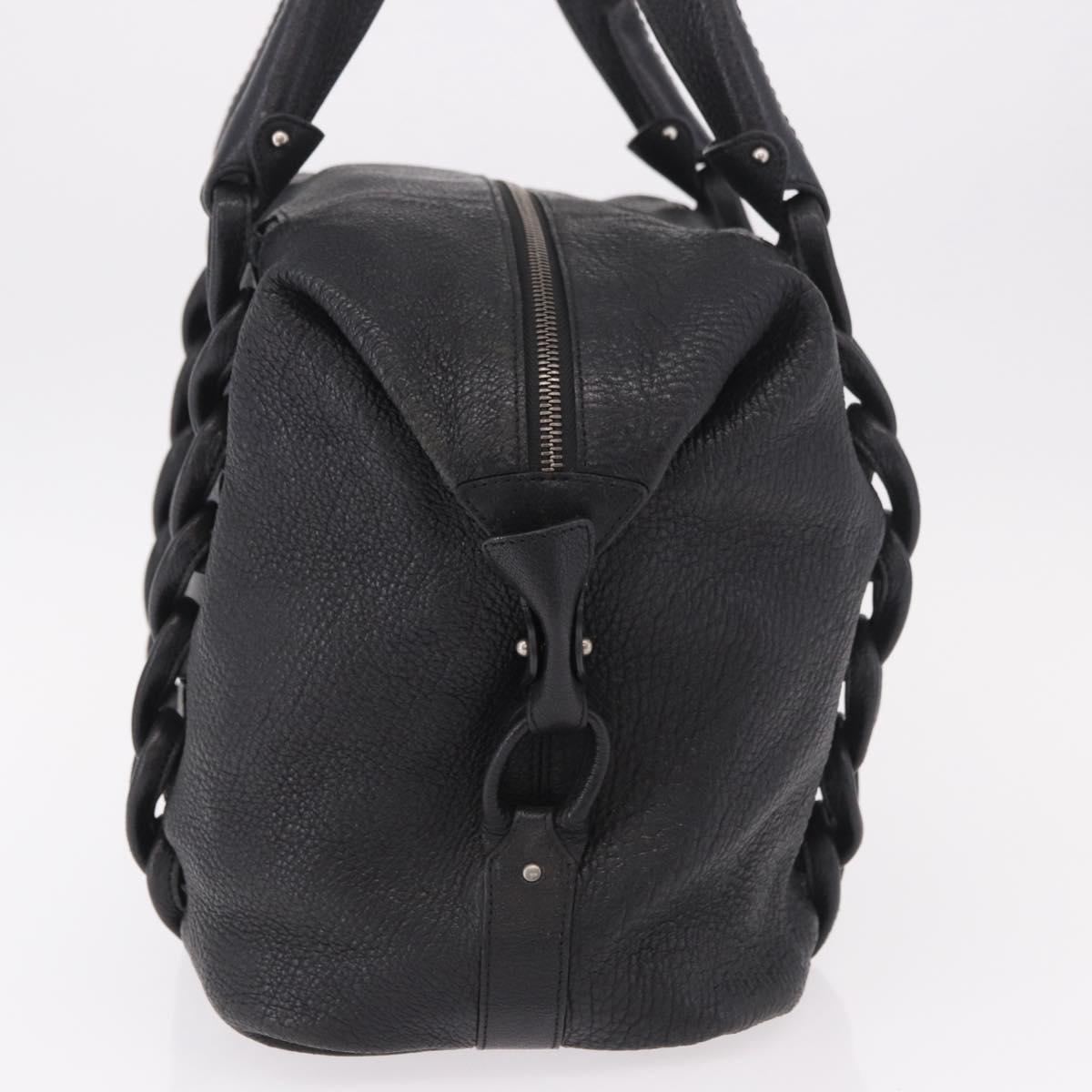 Salvatore Ferragamo Hand Bag Leather Black Silver Auth ka4979