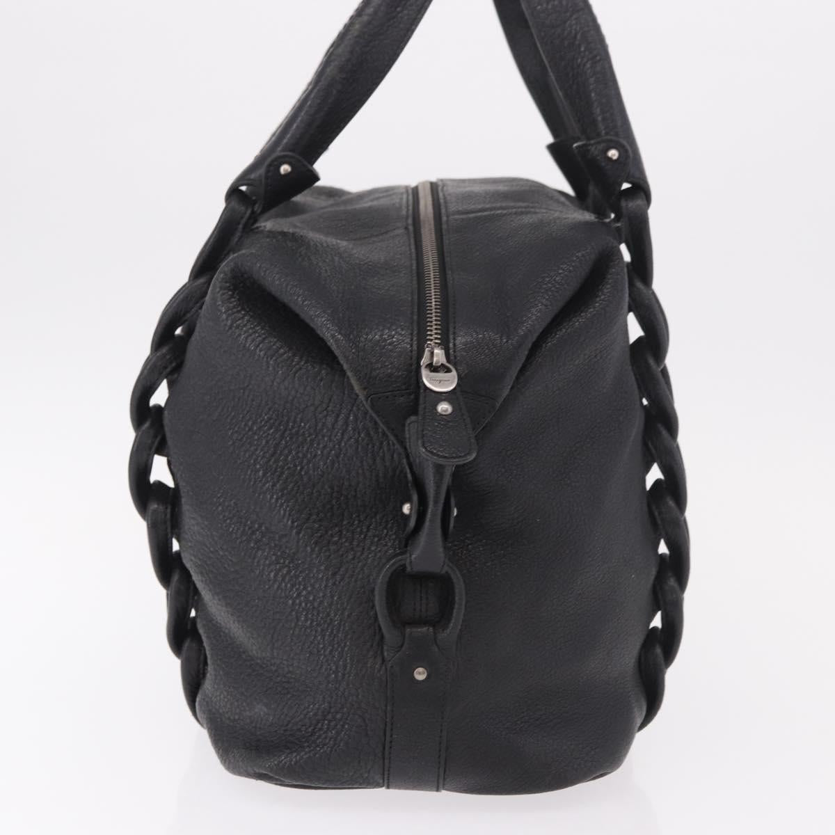 Salvatore Ferragamo Hand Bag Leather Black Silver Auth ka4979