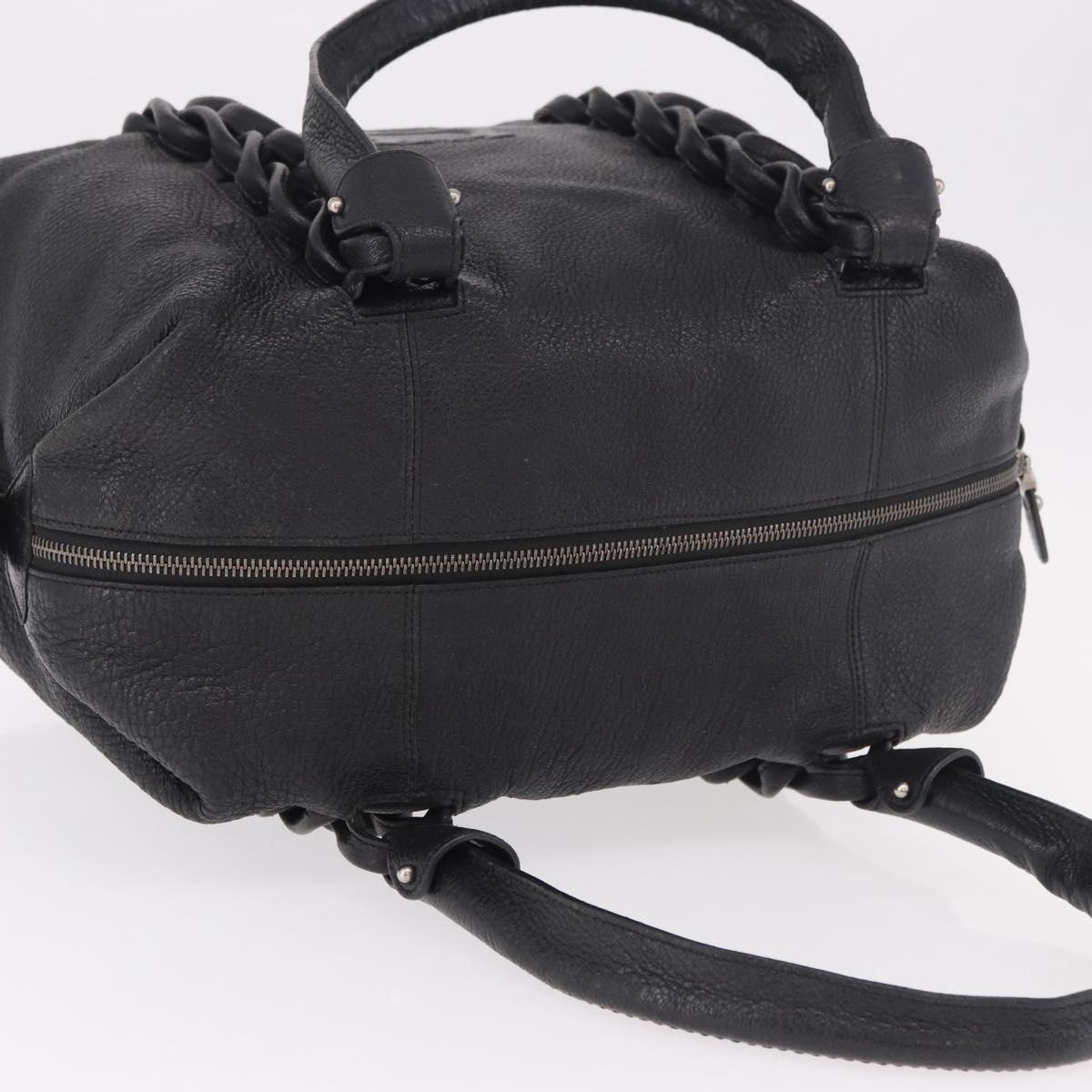 Salvatore Ferragamo Hand Bag Leather Black Silver Auth ka4979