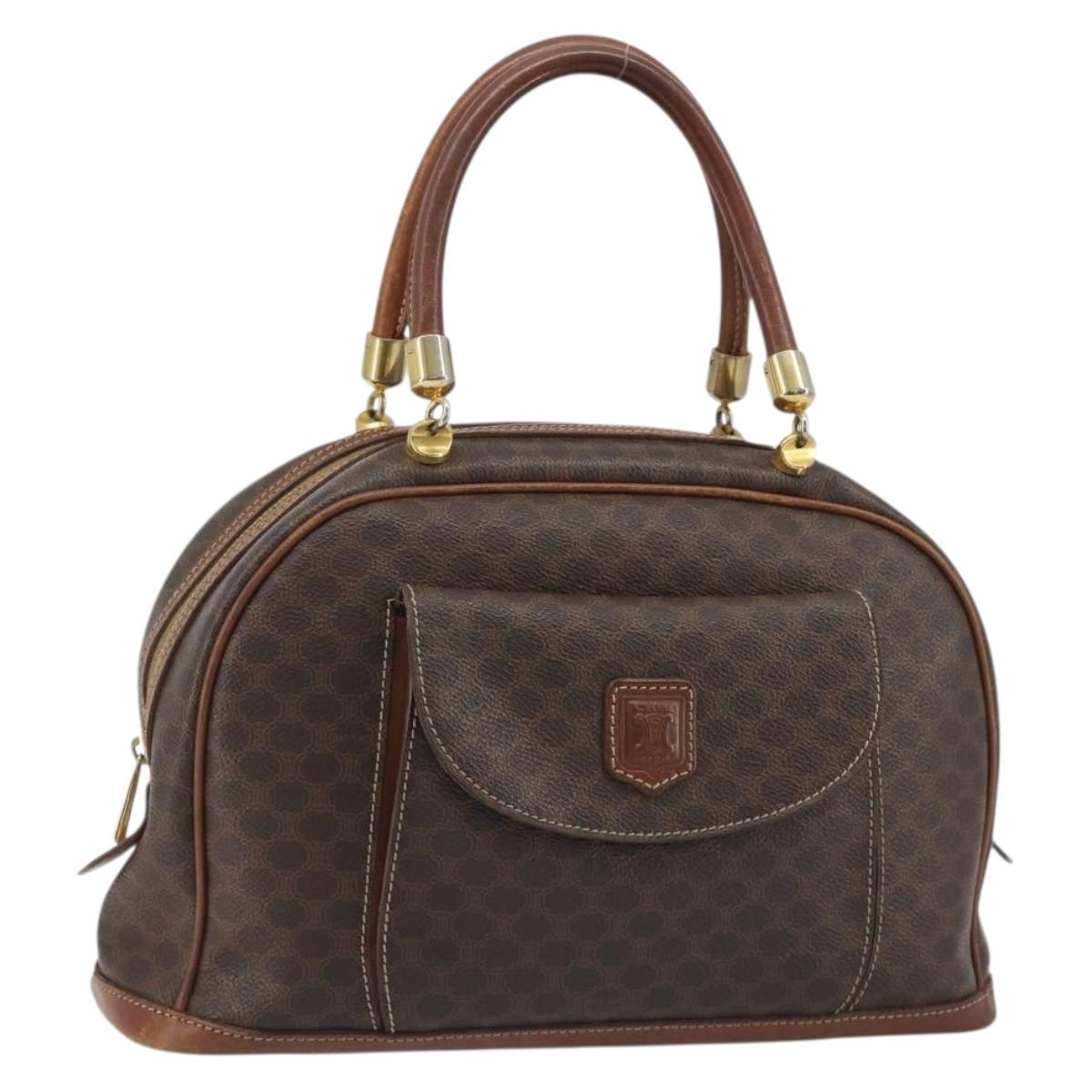 CELINE Macadam Canvas Hand Bag PVC Leather Brown Gold Auth ka4980