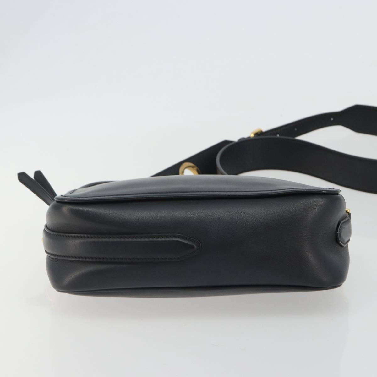 FENDI Shoulder Bag Leather Navy Gold Auth ka4981