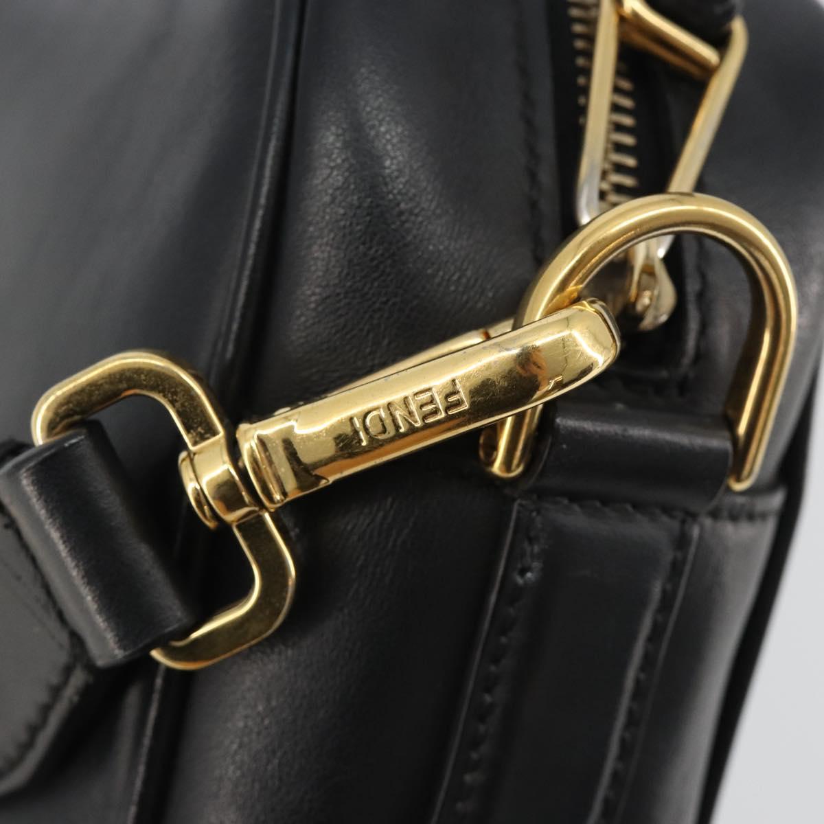 FENDI Shoulder Bag Leather Navy Gold Auth ka4981