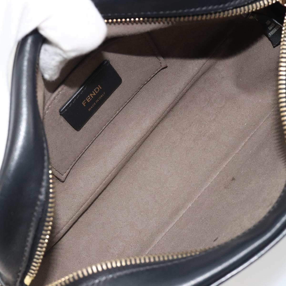 FENDI Shoulder Bag Leather Navy Gold Auth ka4981