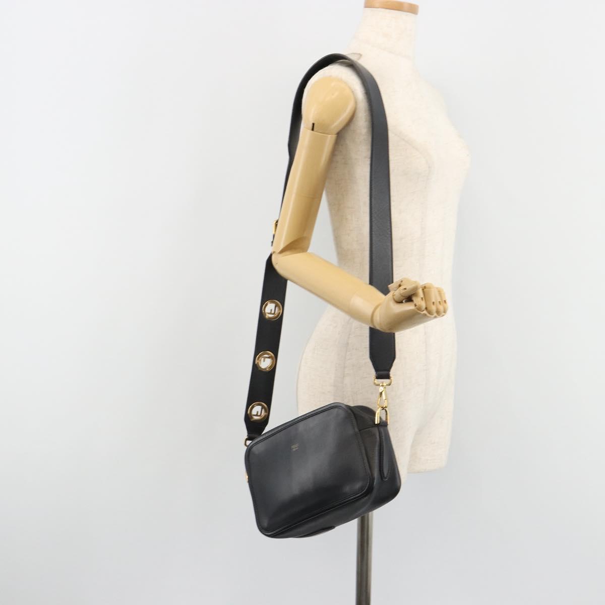 FENDI Shoulder Bag Leather Navy Gold Auth ka4981
