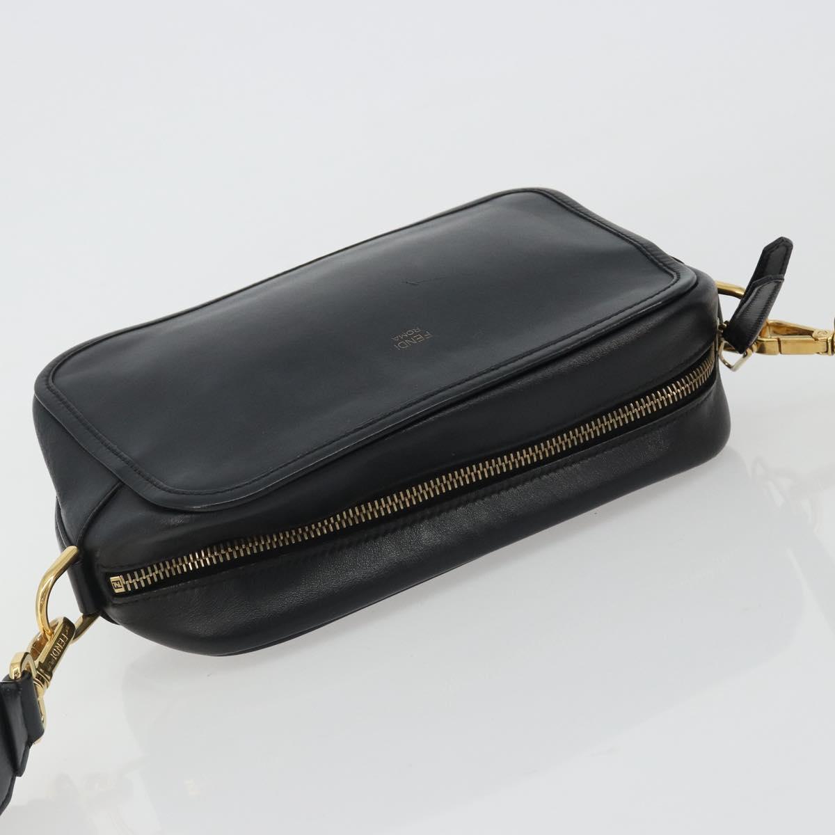 FENDI Shoulder Bag Leather Navy Gold Auth ka4981