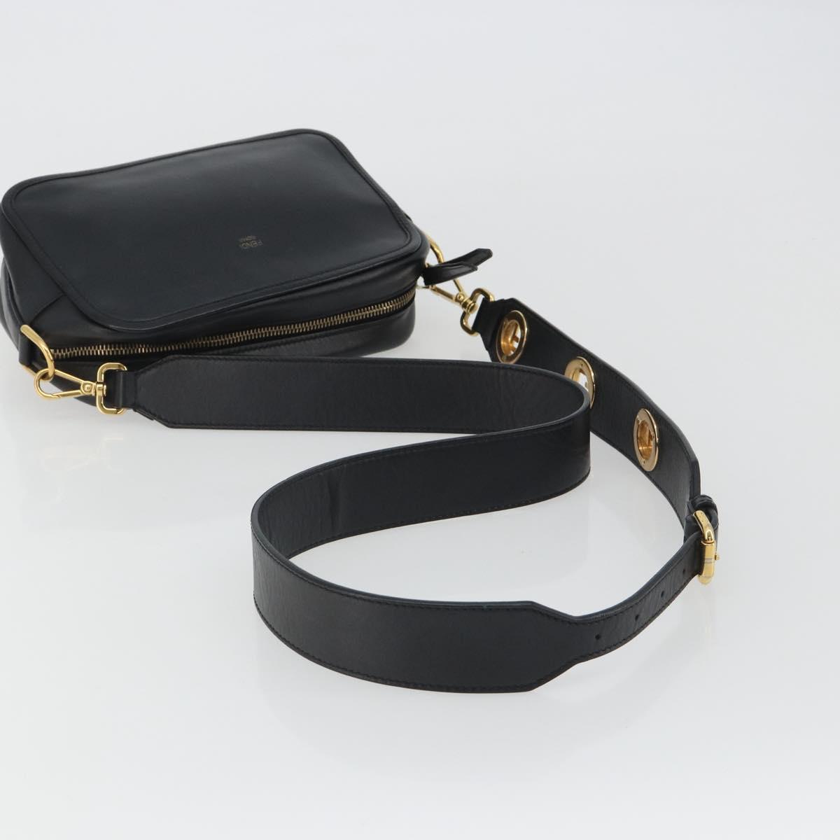 FENDI Shoulder Bag Leather Navy Gold Auth ka4981