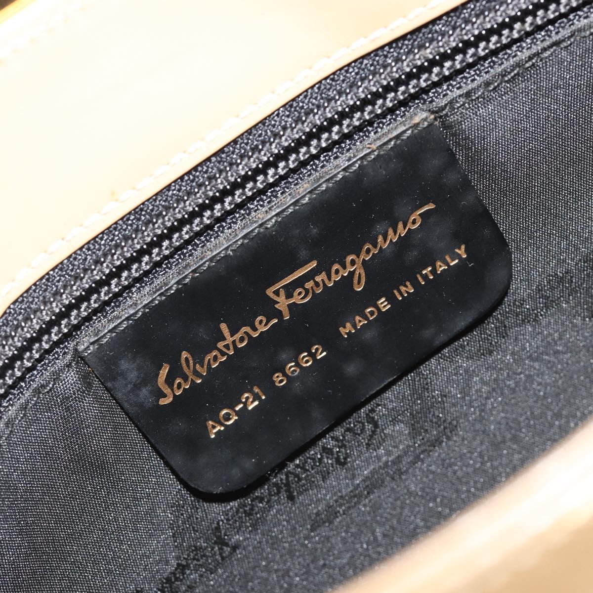 Salvatore Ferragamo Gancini Shoulder Bag Leather Beige Gold Auth ka4982