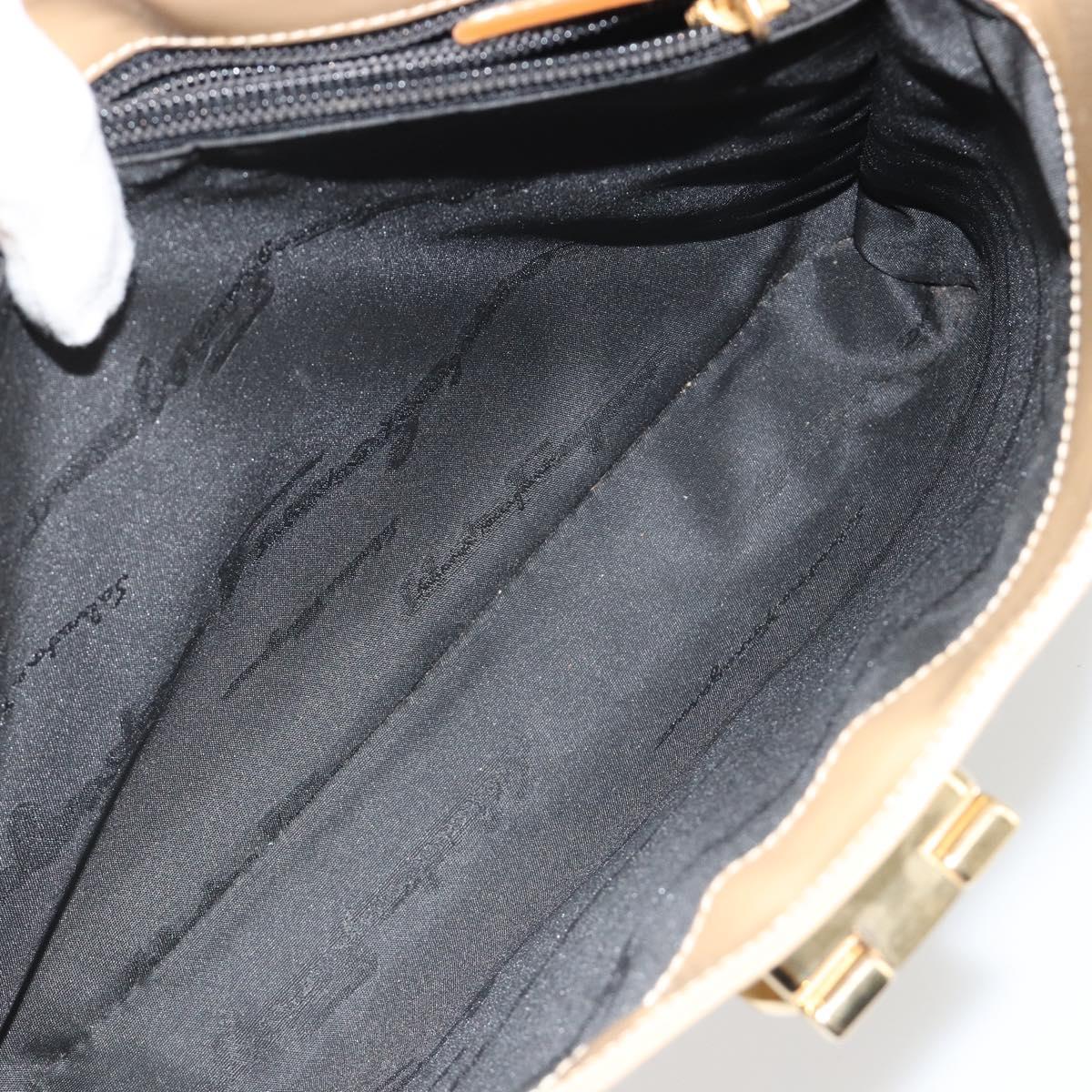 Salvatore Ferragamo Gancini Shoulder Bag Leather Beige Gold Auth ka4982