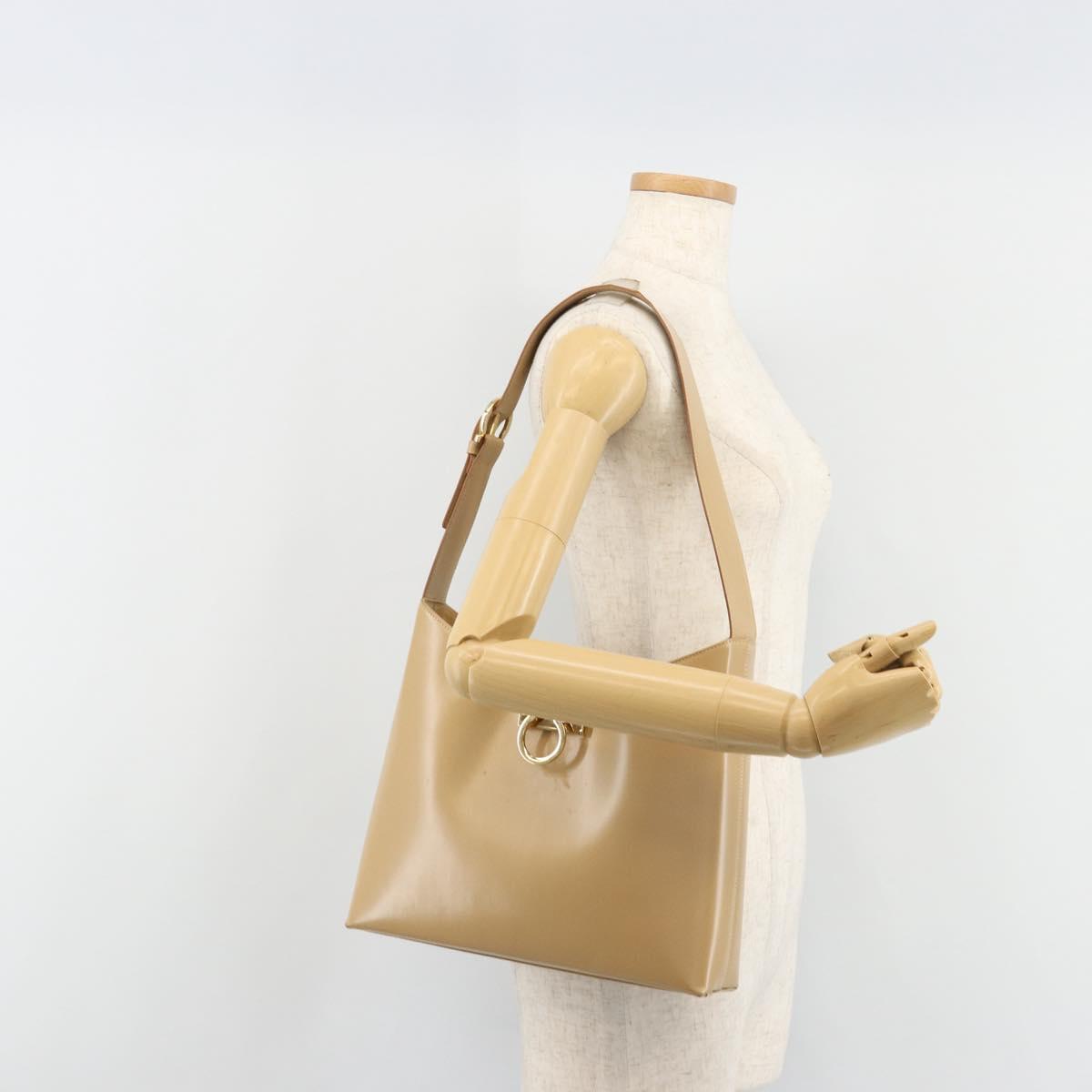Salvatore Ferragamo Gancini Shoulder Bag Leather Beige Gold Auth ka4982