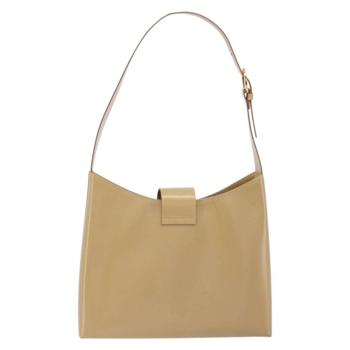 Salvatore Ferragamo Gancini Shoulder Bag Leather Beige Gold Auth ka4982