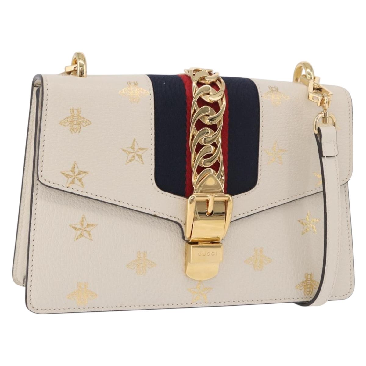 GUCCI Silvi Sherry Line Shoulder Bag Leather Ivory Gold 524405 Auth ka4983M
