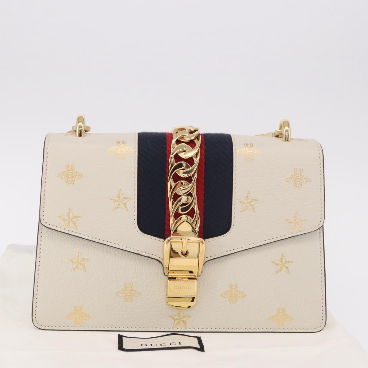 GUCCI Silvi Sherry Line Shoulder Bag Leather Ivory Gold 524405 Auth ka4983M