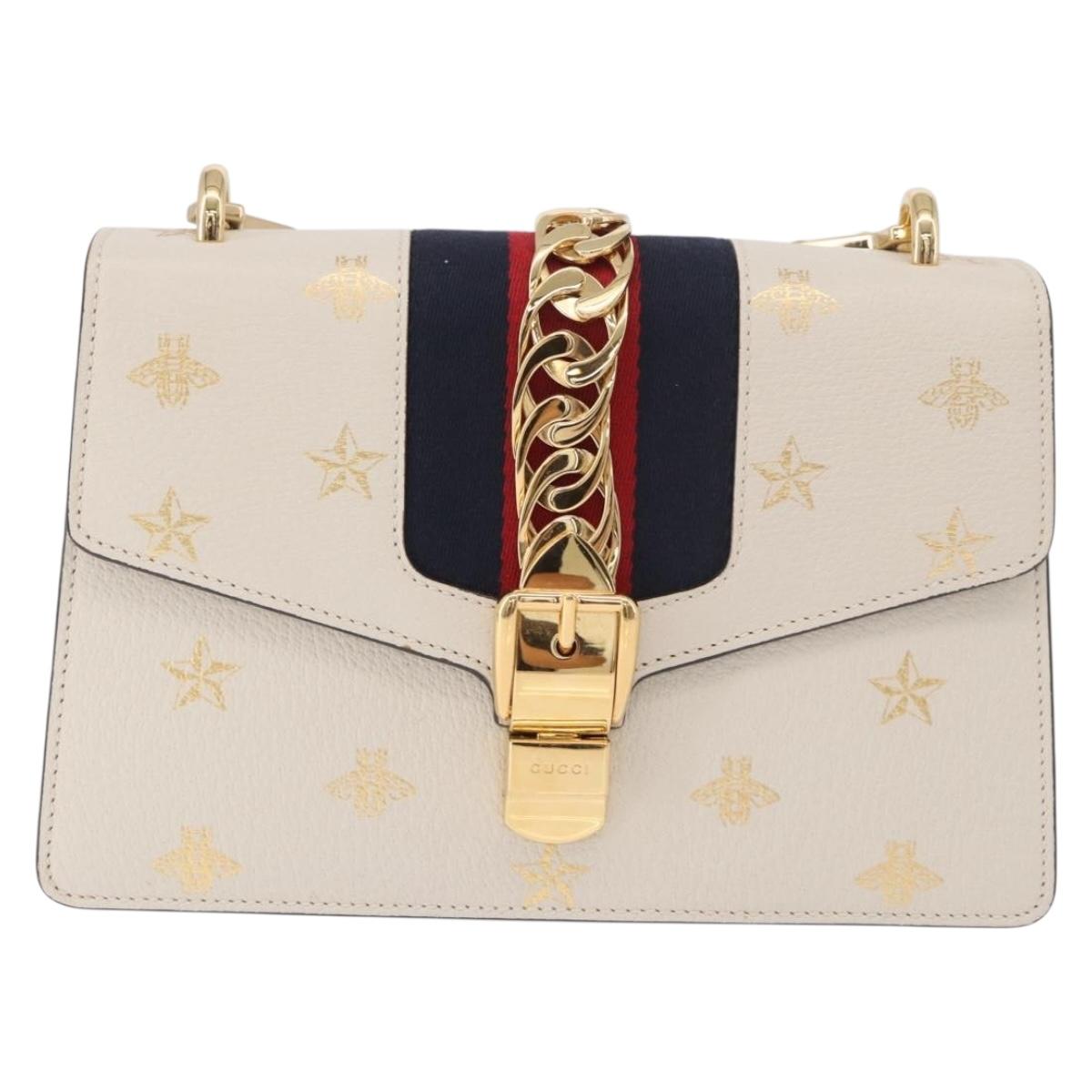 GUCCI Silvi Sherry Line Shoulder Bag Leather Ivory Gold 524405 Auth ka4983M